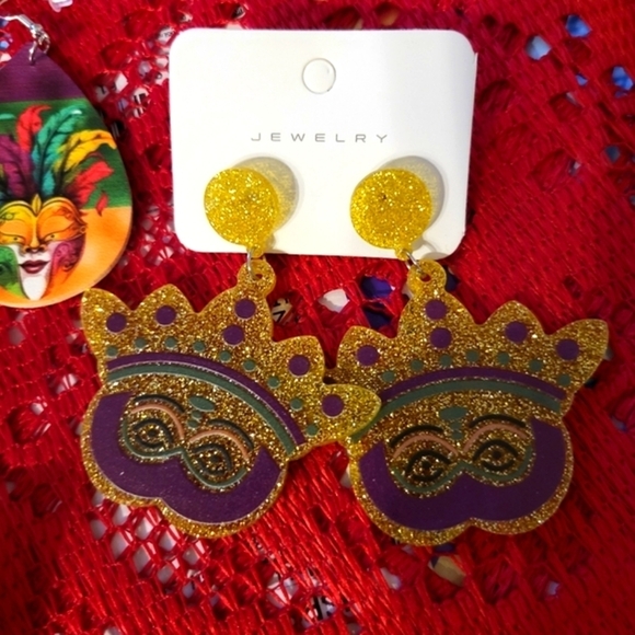 NEW Mardi Gras earrings set of 3 - Picture 5 of 6